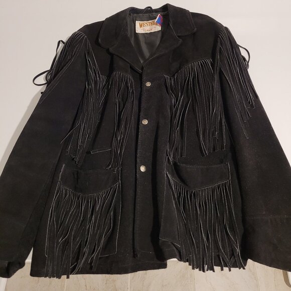 Authentic SCHOTT WESTERN SUEDE FRINGE JACKET Made in USA Black Men's Size 44 - Picture 8 of 12